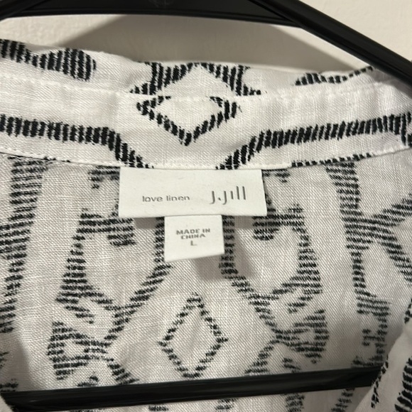 J Jill Love Linen Long Sleeve Black and White Patterned Shirt Size L 100% Linen - Picture 2 of 3